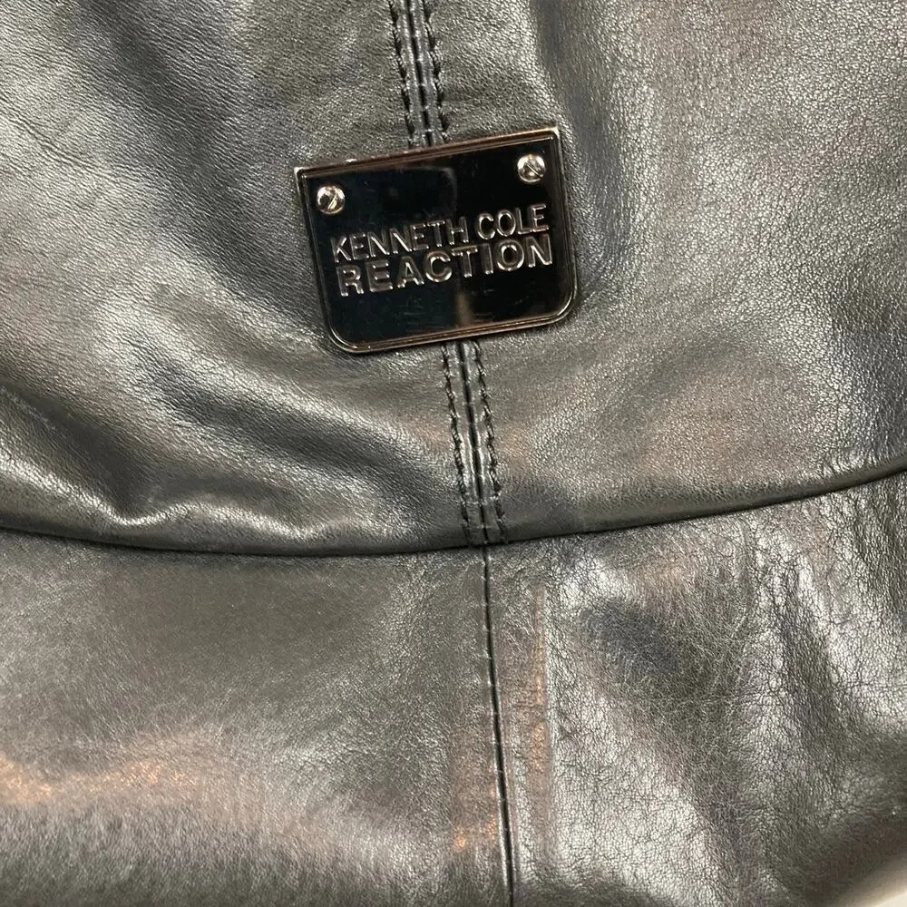 Kenneth Cole Reaction Slouchy Leather Shoulder Bag Zip Black Hobo Y2K Chic Urban